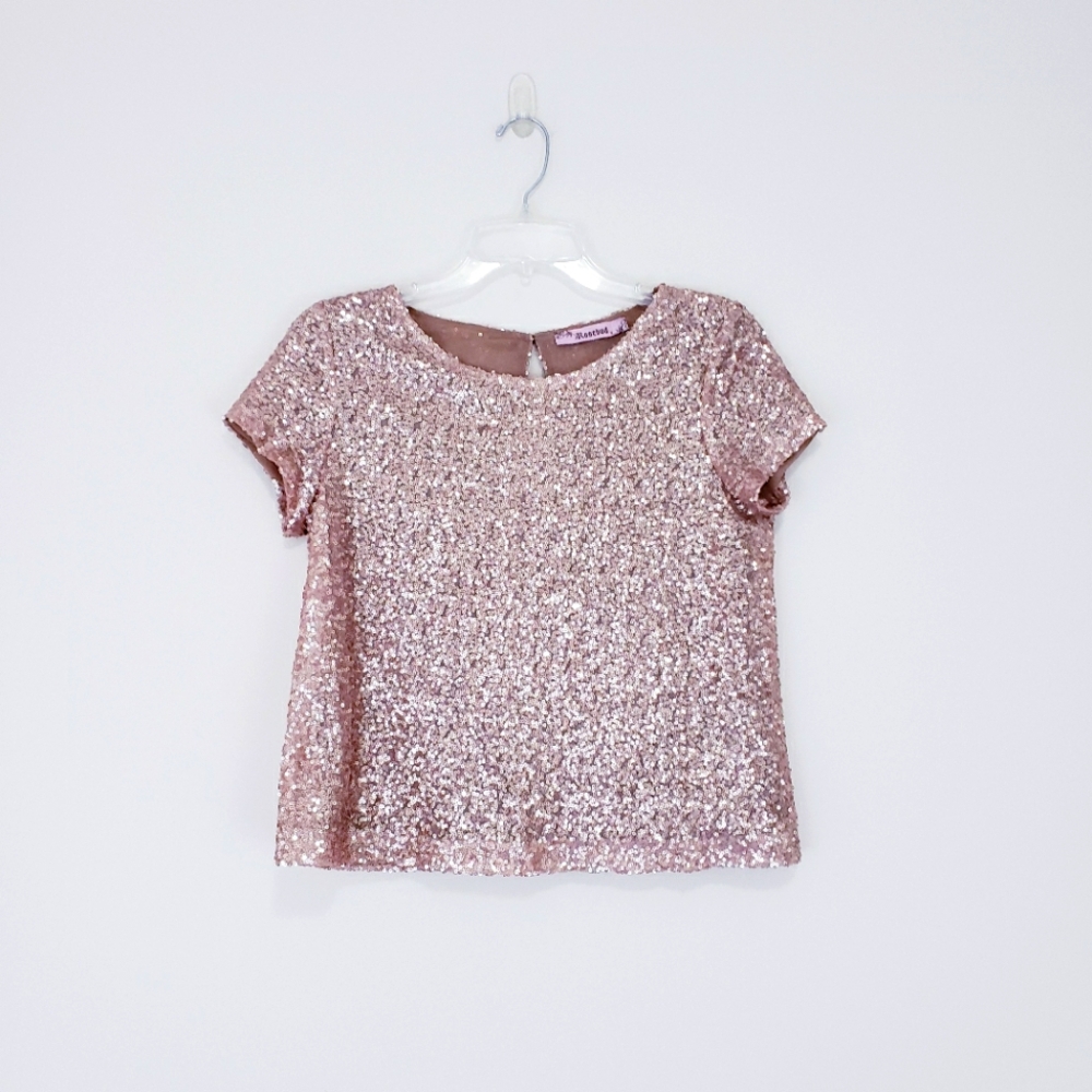 Gold Sequin Top Short Sleeve Crop Size Small Rosebud Glam Keyhole Knit Crop Top